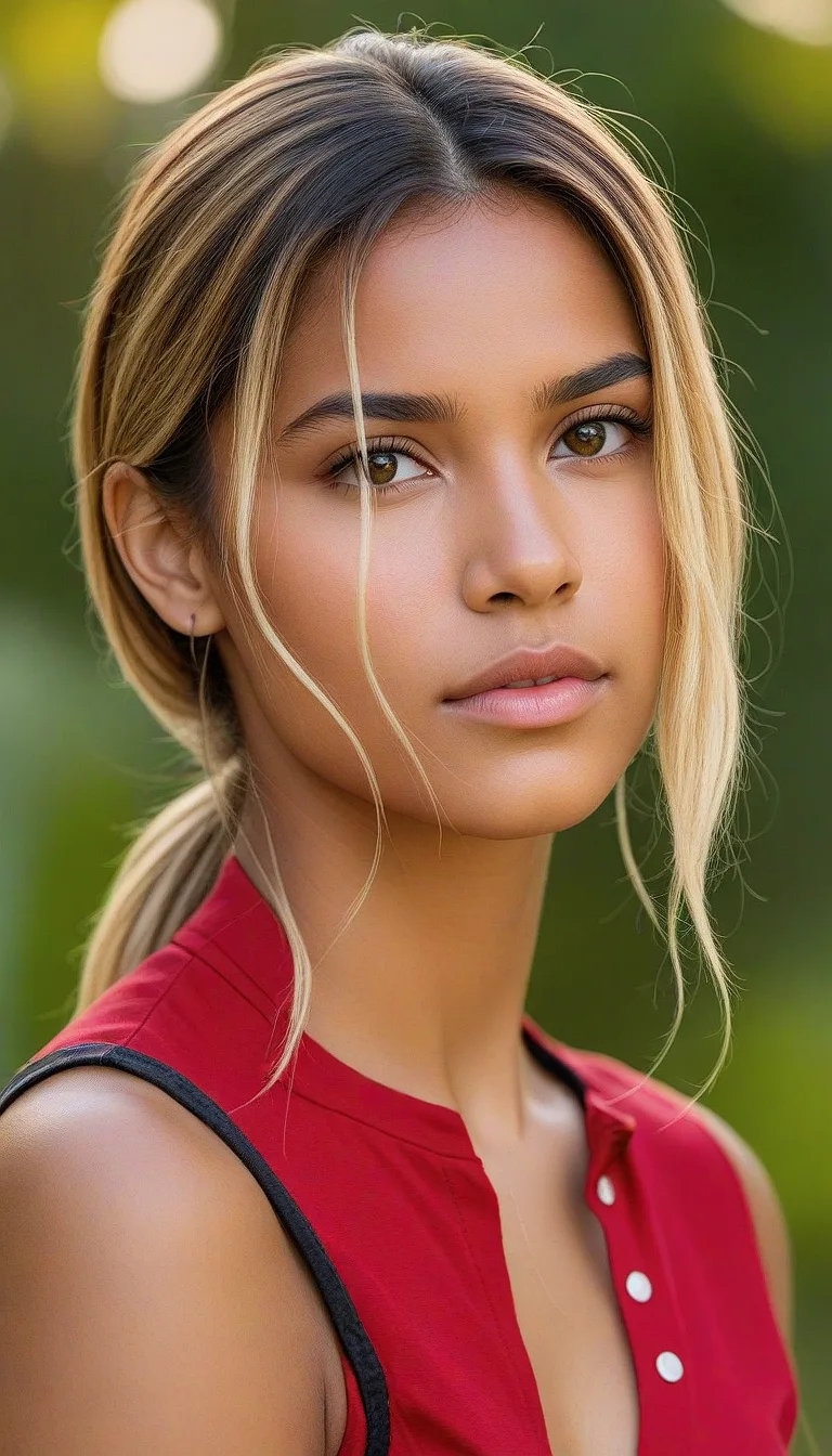 Stable Diffusion prompt: A waist-up portrait of a young beautiful of mixed-races girl