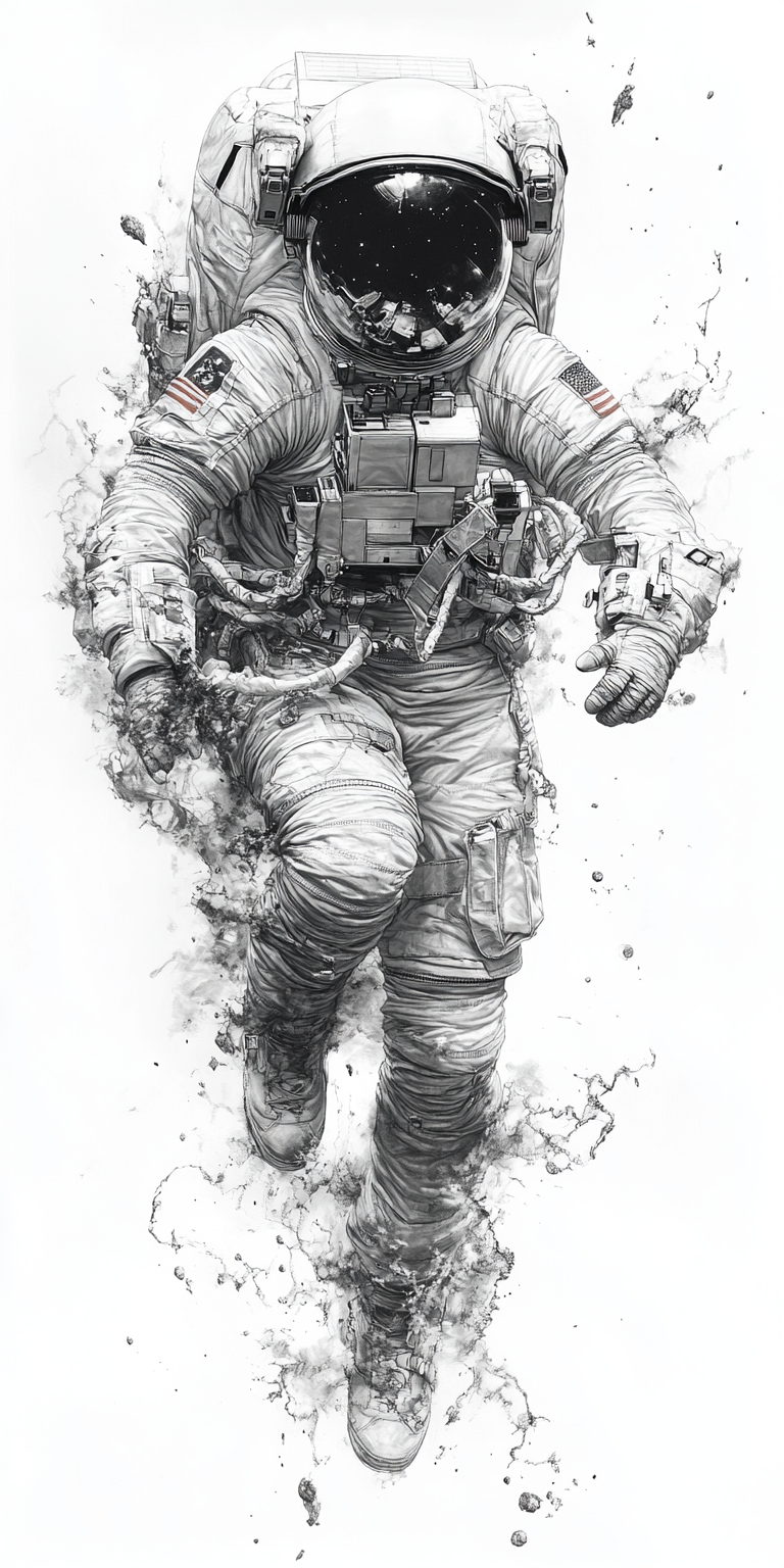 پیشنمایش منبع: Midjourney prompt: drawing of a petits female astronaut in full space...