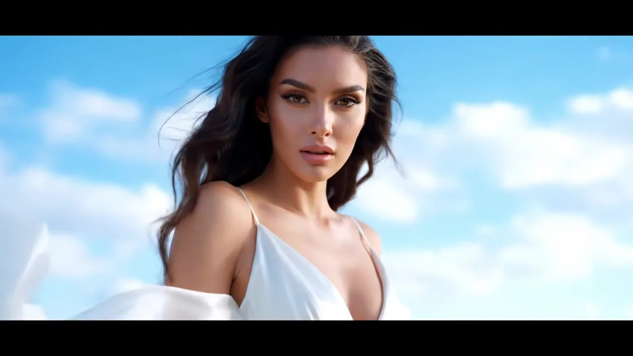 Veo prompt: A half Body Photo of a beautiful dark haired girl