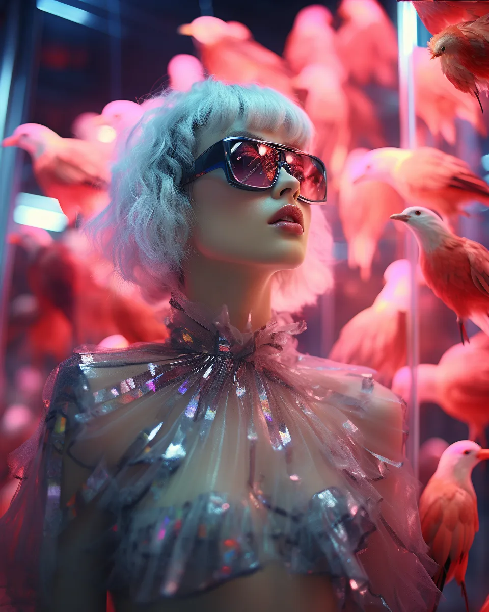 Midjourney prompt: hologram of hybrid of woman and bird
