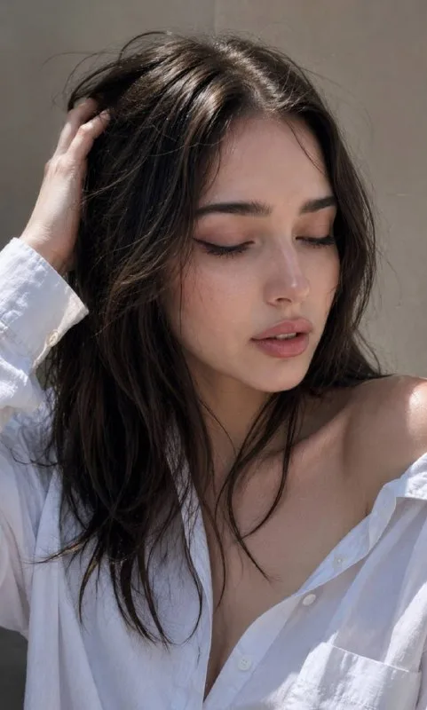 Ultra realistic fine art beauty portrait, close-up female portrait, natural human skin texture with visible pores