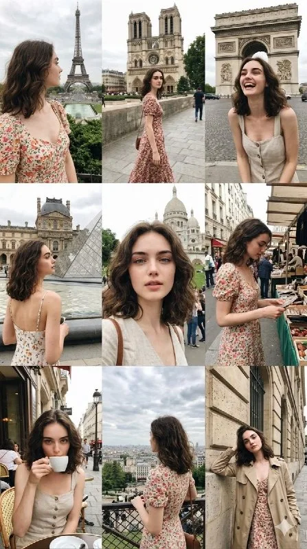 "9:16: A grid of nine images that make up a travel profile. Each frame captures a