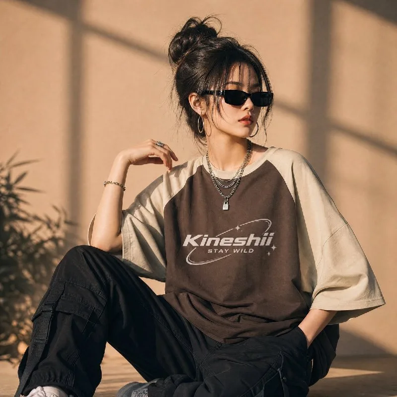 Create a premium minimalist streetwear fashion advertisement featuring a stylish young Asian woman in a warm