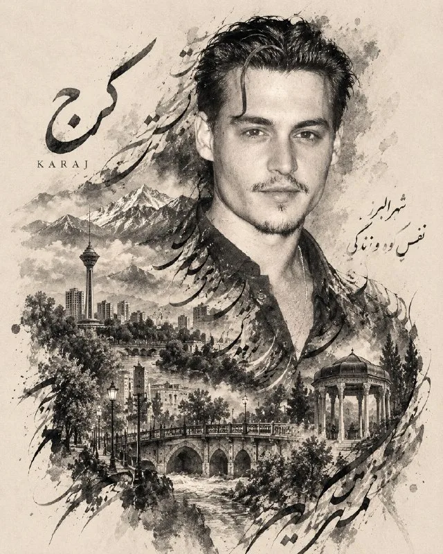 CITY: (اسم شهر) Create a premium 4:5 vertical Persian fine-art double-exposure portrait using the uploaded photo