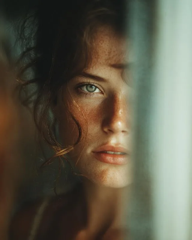 Woman looking into mirror