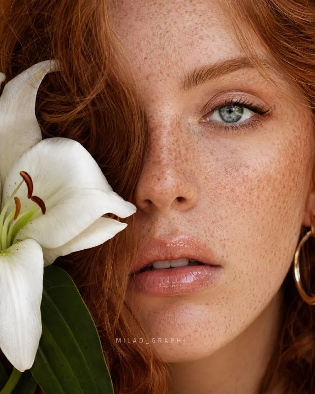 Extreme close-up macro beauty portrait of [SUBJECT, replace with photo], face filling the entire frame, abundant
