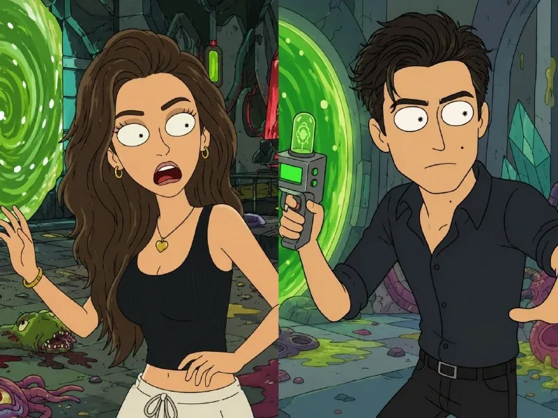 A 2D cartoon character with the EXACT FACIAL IDENTITY, identical face shape, same hairstyle, and exact